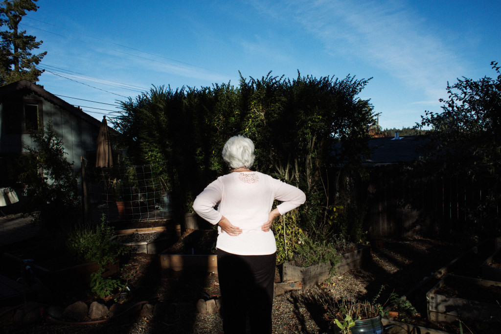 Cece Gannon in her backyard in Forestville, California, November 19th, 2015.